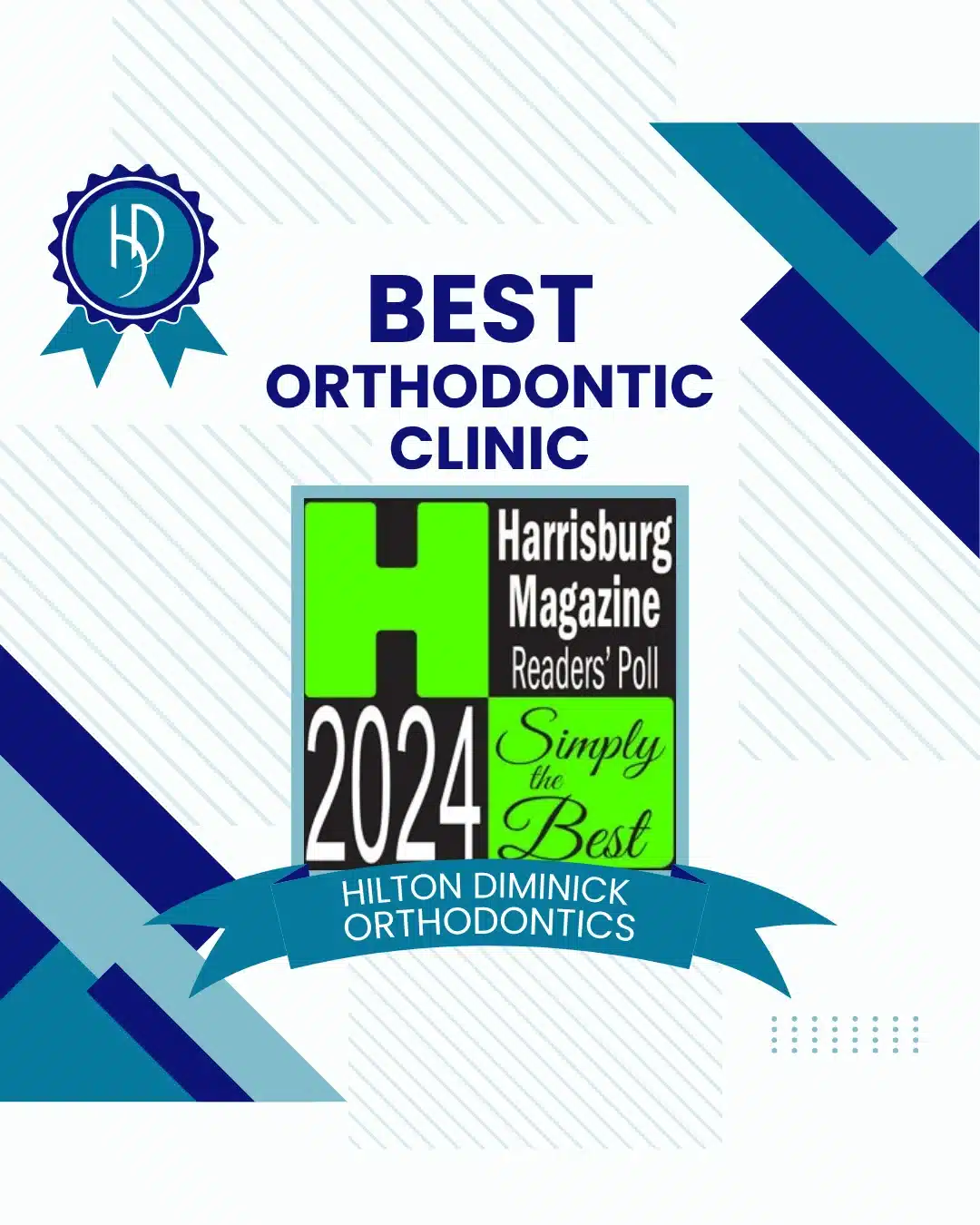 Award graphic for Hilton Diminick Orthodontics as Best Orthodontic Clinic 2024